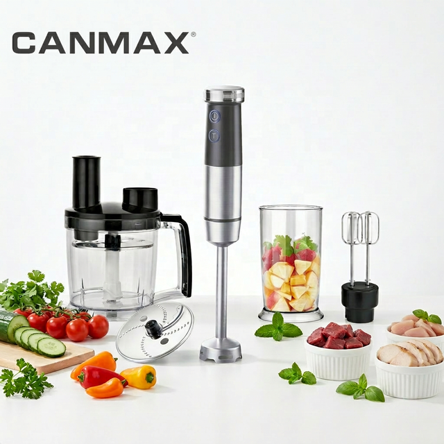 Canmax Multifunctional Electric Hand Blender 800W Stainless Steel Housing 2-Speed Push Button Controls Plastic 700ml Capacity