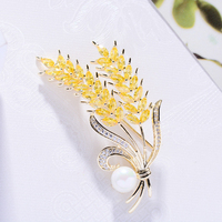 Nouvelle Broche Épi de Blé Perle, Élégante et Créative pour Femme, en Cuivre et Zircon, Bijou Cadeau, Fleur de Poitrine