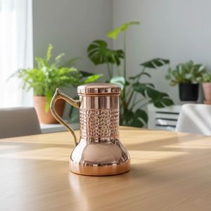 Premium Eco-Friendly <b>Copper</b> Jug with <b>Handle</b> and Lid Hammered Design Water Bottle for <b>Kitchen</b> Dining Table Serving Ayurvedic Use - Product Image 2