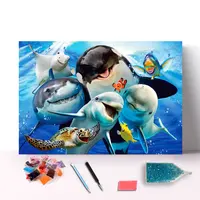 Pasokan Pabrik BHD130 Lukisan Berlian 5D Kualitas Tinggi dengan Gambar Asli Lumba-lumba dari Kanvas dan Berlian Resin Yang Bagus