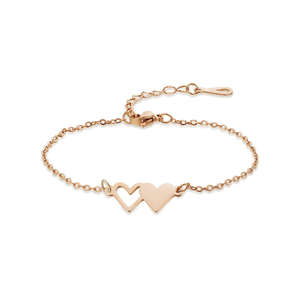 Bracciale Premium in Acciaio Inossidabile Placcato Oro Rosa e Argento con Doppio Cuore Cavo e Catena <span class=keywords><strong>di</strong></span> Estensione Regolabile per Donne, Regalo <span class=keywords><strong>di</strong></span> San Valentino - Product Image 4