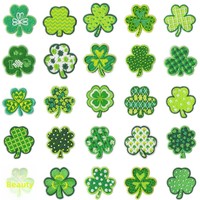 Patch en tissu brodé personnalisable pour costume de la Saint-Patrick, décoration de fête, trèfle, feuilles vertes, fil à broder