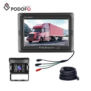 Podofo 4Pin Car Reversing Camera 7" Car Rear View Monitor Parking System Kit + 15M Cable For RV Truck Bus Van 12V/24V