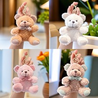 Porte-clés en peluche ours en peluche avec nœud papillon à carreaux, breloque de sac, doux, mignon, câlin, adorable, vente en gros, personnalisé, OEM, ODM