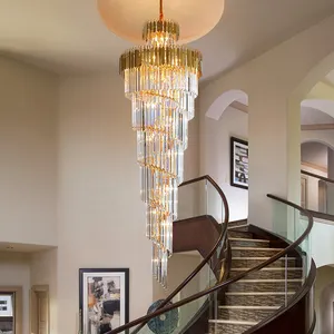 Современная хрустальная люстра для лестницы, длинное освещение в виде виллы, большая домашняя декоративная Золотая хрустальная лампа из нержавеющей стали