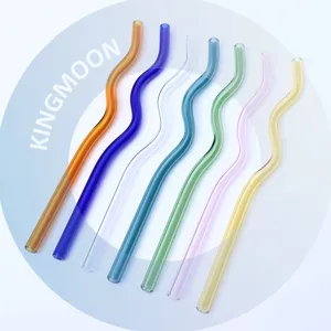 Straw Juice Milk Drinking Tool 8mm * 20cm Wave Straw Bar Accessories Glass Straws Transparent Color Glass &gt;5 Piece