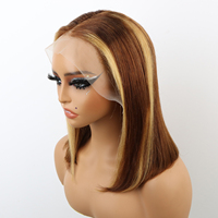 Perruque Bob Lisse Prête à Expédier en Gros, Perruque Cheveux Humains Full Lace Front 13*4 pour Femmes Noires, Bob Pré-Plucked Coloré 99j P4/27