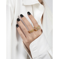 Bague à double couche en argent sterling S925 plaqué or 18 carats pour femmes - Tendance mariage