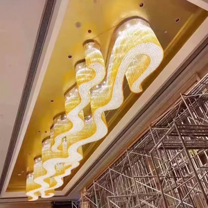 Sang Trọng Mặt Dây Chuyền Màu Trắng Chiếu Sáng Ăn Dự Án Khách Sạn Nhà Hàng Trang Trí Vòng Pha Lê Trần Cao Đèn Chùm - Product Image 2