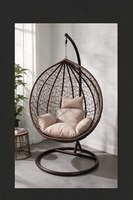 Fauteuil suspendu en rotin PE, style nid d'oiseau, pour jardin et véranda, imperméable, anti-UV, avec coussin d'assise extra épais