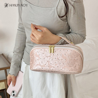 Élégant étui de rangement portable en jacquard floral chinois avec strass, fermeture éclair en PU, étanche, pour voyage