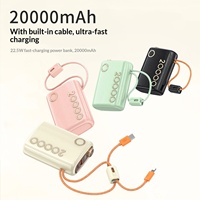 Batterie externe en alliage d'aluminium 20000 mAh avec câble rétractable intégré et cordon, charge rapide, chargeur portable – Vente en gros