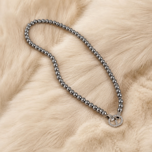 Collar de perlas redondas grises al por mayor OEM/ODM con cierre circular de circonita, joyería elegante para mujer, material personalizable - Product Image 3