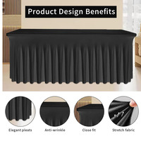 Housse de table rectangulaire pliable en spandex doux, anti-plis, qualité supérieure 8741, noire, lavable, pour mariages, banquets et événements