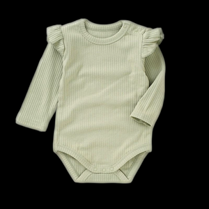 ชุดนอนเด็กผู้หญิงแขนยาวผ้าฝ้ายออร์แกนิคสีพื้นแต่งระบาย  แบบจั๊มสูทขาสั้นสำหรับฤดูใบไม้ผลิและฤดูใบไม้ร่วง - Product Image 6