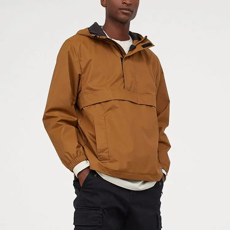 pullover windbreaker jacket half zipper polyester plus size fashionable coat bomber custom jacket with hood