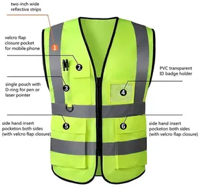 Customized LOGO Safety Reflective strip Mesh Breathable Multi-pocket Traffic Mesh Fabric Work Reflective Safety Jacket Vest