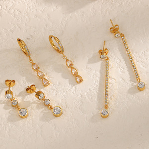 Drop <b>Earrings</b> Teardrop Shape Stainless Steel Studs Bezel Setting Party Jewelry <b>Gold</b> Tone Crystal <b>Dangle</b> <b>Earrings</b> For Women - Product Image 1