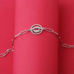 Toptan 10mm top zincir bilezik-Özel yüksek kalite 18K altın kaplama sevgililer günü hediyeleri 2021 dudak şekli zincir bağlantı bilezik kadın bilezik tıknaz zincir bileklik