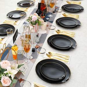 Ensemble d'assiettes à dîner en plastique noir jetable avec plateau pour les fêtes de mariage Assiette à gâteau de 7.5 pouces Assiette de service de 10 pouces pour la vaisselle - Product Image 4