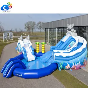 Commerciële Opblaasbare Water Park Met Glijbaan Opblaasbare Giant Glijbaan Waterpark Met Zwembad