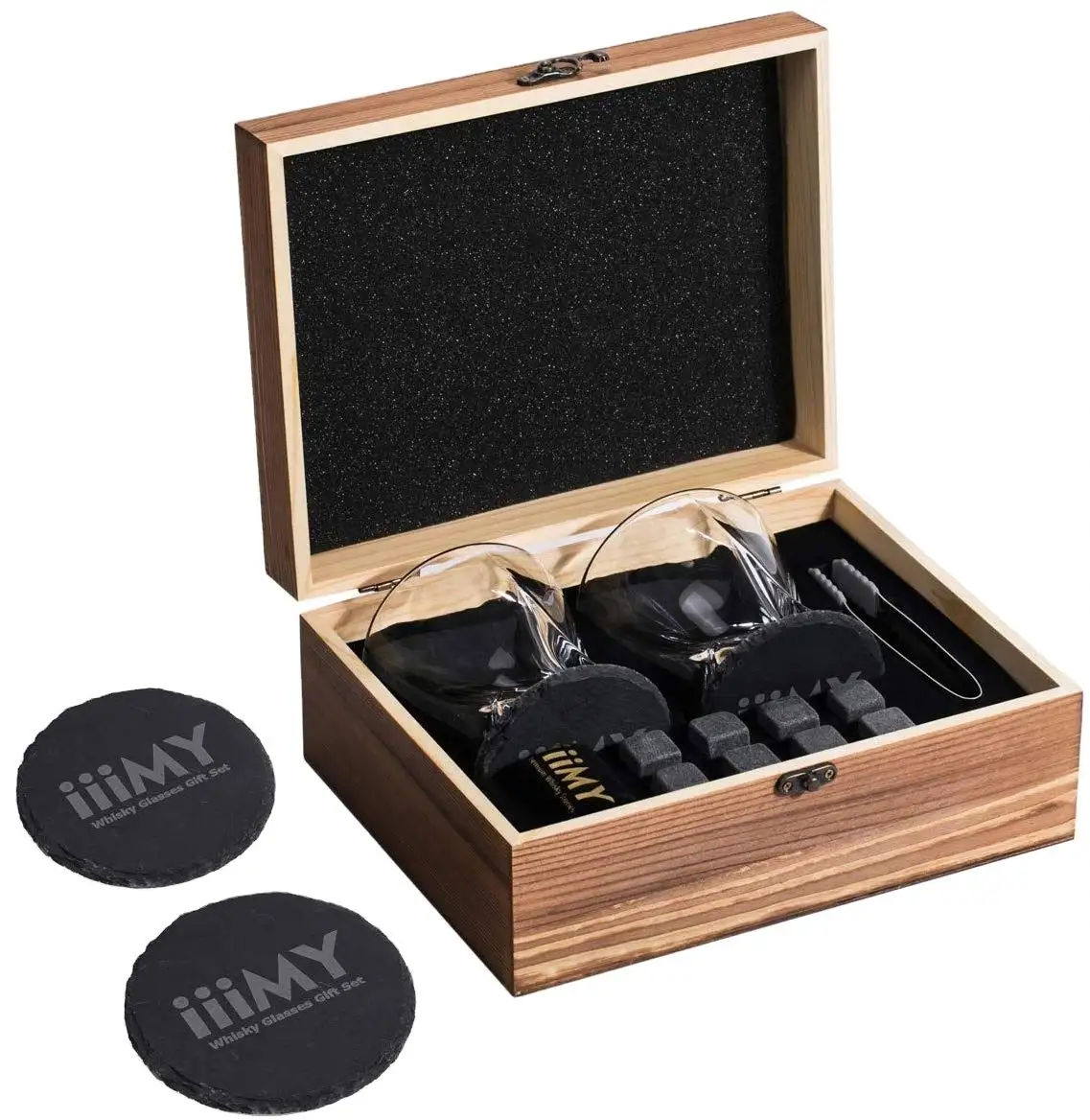Виски камни и виски стеклянный подарочный набор в коробке гранитный Виски камни хрустальные очки деревянная коробка аксессуары для бара