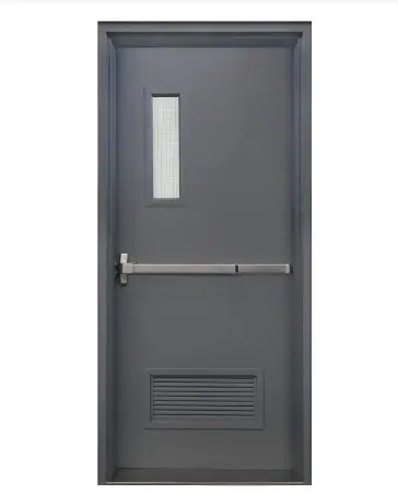 Commercial Steel Door and Frame  3'-6" x 7'-0"  3 Hour Fire Rated  Gray Flush 18 Gauge Hollow Metal Door 16 Gauge Masonry Knock