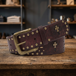 BS INTERNATIONAL NA97 Men's Antique Brass Cow Hide Leather <b>Belts</b> Heavy Duty Waterproof Eco-Friendly <b>Vintage</b> Square Steel Buckle - Product Image 1