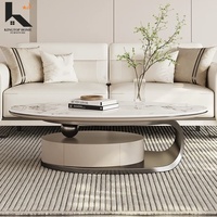 Table basse ovale en marbre de luxe italienne moderne haut de gamme en acier inoxydable pour salon