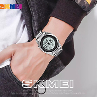 Jam Tangan Digital Bulat SKMEI 1734 2026 Laris untuk Pria, Penunjuk Waktu Kiblat LED, Baja Emas, Digital, Sport, Jam Tangan Pria Religius