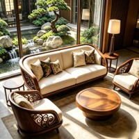 Nouvel ensemble de canapés en bois de noyer massif de style chinois, inspiré du Zen, pour salon, en cuir, lignes droites, mobilier haut de gamme démontable