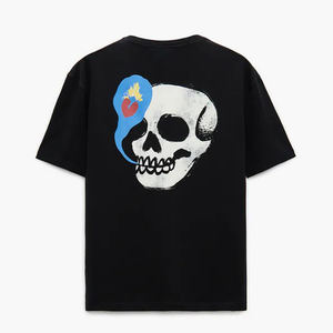 Camiseta de Hip Hop de gran tamaño de verano de alta calidad para hombres, logotipo de impresión de transferencia de calor personalizado, diseño de Calavera, negro, 100% algodón personalizado - Product Image 6