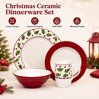 Service de table en céramique de Noël, décorations de fête, vaisselle en porcelaine rouge, cadeau, service de table de Noël en céramique, vente en gros personnalisée