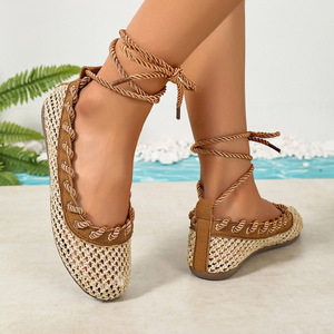 Zapatos planos de ballet retro con cordones y diseño hueco, zapatos transpirables casuales para el día a día - Product Image 3