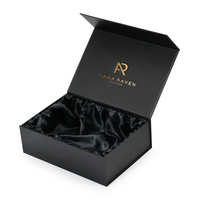 Emballage de luxe personnalisé, boîte-cadeau magnétique noire avec insert en satin, doublure en satin à l'intérieur