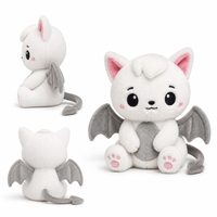 Peluche personnalisée de chat chauve-souris blanc et dodu pour Halloween, 20 cm, avec décorations en os, pour enfants de tous âges, usage quotidien
