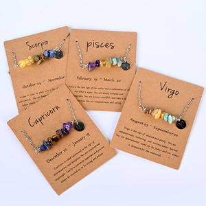 Collar de Piedras Curativas de Cristal Natural al por Mayor con Signos del Zodíaco y Significados en Tarjeta - Product Image 2