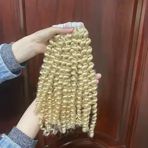 100% unprocessed Malaysian human virgin hair extension telephone curl 613 blonde curly wave invisible tapes ins hair extension