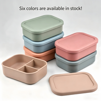 Boîte à lunch en silicone sans BPA, simple, anti-fuite, 3 compartiments, préservation de la fraîcheur, passe au lave-vaisselle, réutilisable, pour tous les âges, bento