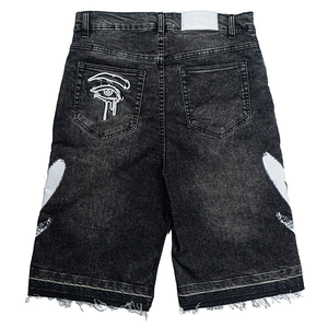 Shorts en <span class=keywords><strong>jean</strong></span> décontractés pour hommes ZY Streetwear, brodés, en coton délavé, avec logo personnalisé, coupe ample, 14 oz, fermeture éclair YKK - Product Image 2