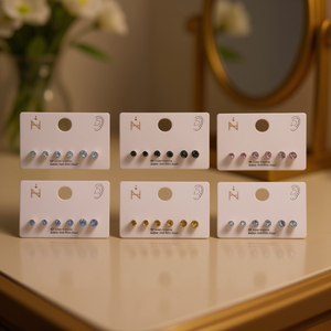 Pendientes de circonita redondos de colores de 4mm, 5mm, 6mm, tres pares, joyería de moda, regalo unisex, engaste de bisel moderno - Product Image 2