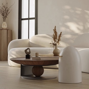 Phong Cách Bắc Âu Mới Sang Trọng Vòng Bàn Cà Phê Đặt Đồ Nội Thất Phòng Khách Với Cơ Sở Bằng Gỗ Và Thủy Tinh Hàng Đầu - Product Image 6