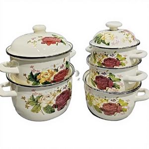 Juego de Ollas Esmaltadas a Precio Económico, 5 Piezas, Cacerola Redonda con Tapa Esmaltada, Diseño Floral, Olla para Guisos, Fábrica China en Venta - Product Image 1