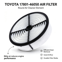 Filtre à air automobile, média de filtration fin pour véhicules TOYOTA 17801-46050, entretien du moteur et remplacement régulier