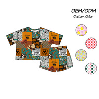 Ensemble de vêtements décontractés en dentelle et élasthanne de bambou, pyjama à manches courtes, 2 pièces, impression personnalisée pour enfants, doux, vente chaude RTS
