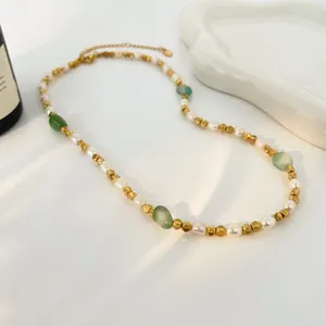 Винтажное ожерелье ручной работы из натурального зеленого агата с пресноводным жемчугом, модное ювелирное 2024 роскошное Элегантное ожерелье