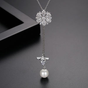 LUOTEEMI kübik zirkonya büyük çiçek moda kadın kolye 74 + 5cm uzun kazak zincir kolye - Product Image 6