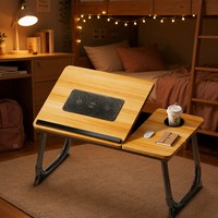 Table d'ordinateur portable pliable en bois avec ventilateurs de refroidissement alimentés par USB, 5 positions réglables, plateau portable pour lit et canapé, idéal pour les petits espaces