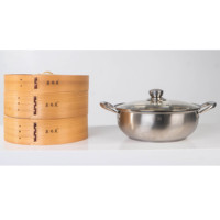 Ensemble de paniers vapeur en bois faits main sur mesure, marmite en acier inoxydable 304 de 5-6L, compatible gaz et induction, avec couvercle en bambou