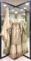 Robe de soirée longue droite en satin floral personnalisé, faite à la main, style indien pakistanais, pour mariages et fêtes